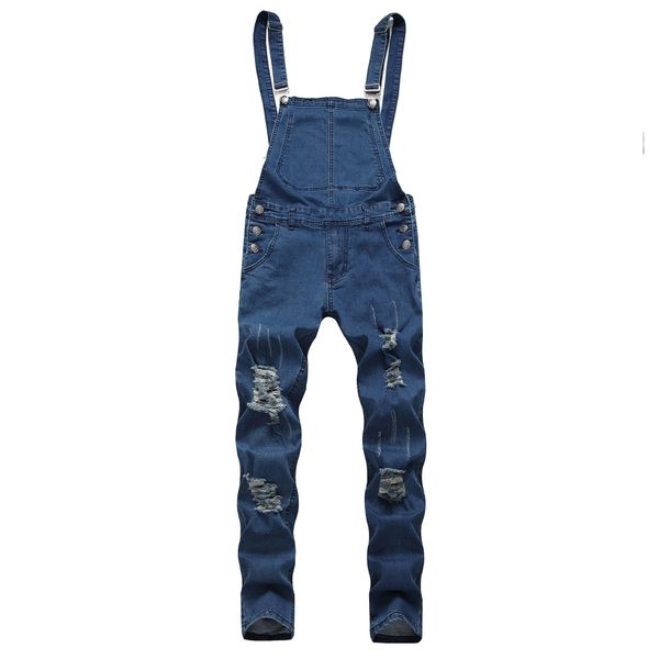 

mens designer jeans belt hole suspender fashionable jumpsuit pants, Blue