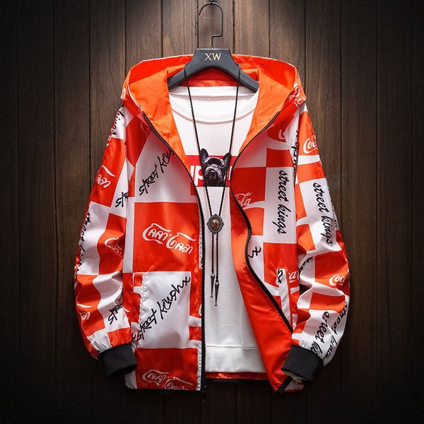 

#2412 spring autumn hooded jackets coats plus size men casual loose hoodies jacket coat letter printing streetwear thin, Black;brown