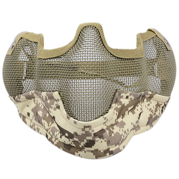 

helmet mask half face guardian metal steel net mesh camouflage mask, Black