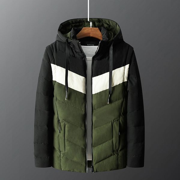

men's winter medium length hoodie thickened plus size cotton padded jacket coat casual solid male outerwear warm 7.23, Tan;black
