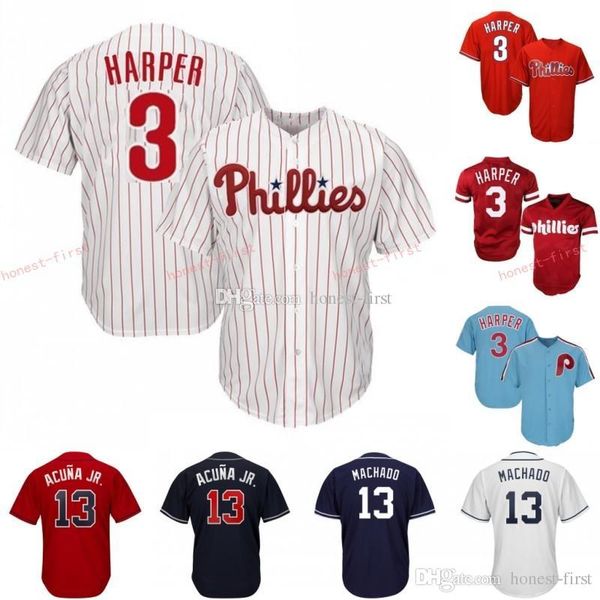 

3 Bryce Harper Philadelphia New Phillies Embroidery Men's Majestic Alternate Red Blue White Official Cool Base Player Baseball Jerse