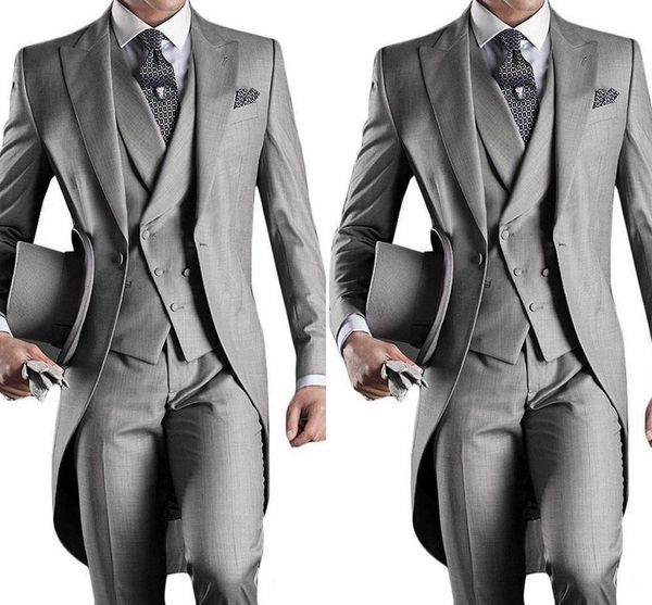 

new gray slim fit morning style groom tuxedos lapel men's suit navy blue groomsman/man wedding prom suits(jacket+pants+vest, Black;gray