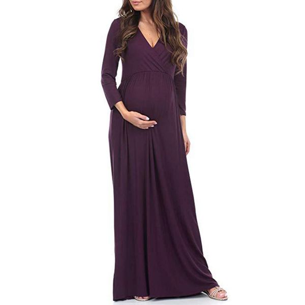 

women soft loose v neck maxi gown evening party for pgraphy summer wraped ruched pregnant long sleeve daily maternity dress, Black;gray