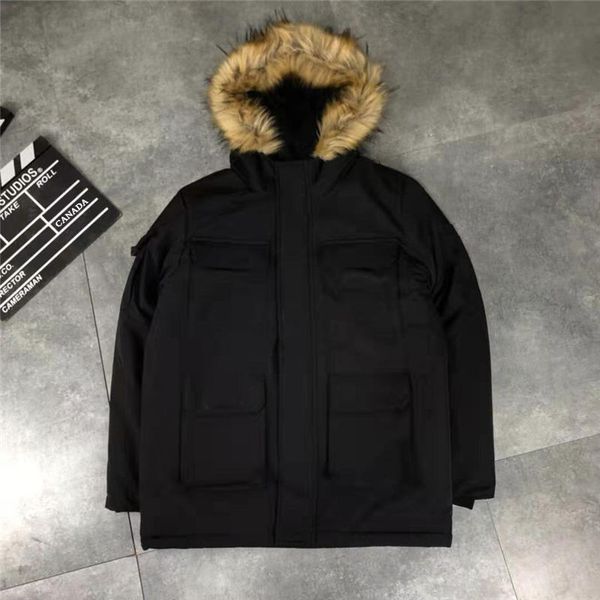 

мужские ветровки куртки с капюшоном мех parkas вниз пальто бадж размер ветровка марка теплый пуловеры мужчины женщины luxury zipper толстые, Black