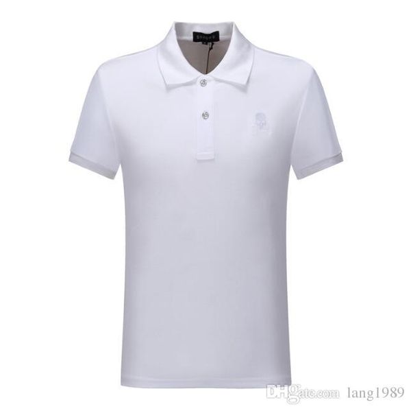 

2019 wholesale men's wear cotton large-size short-sleeved t-shirt summer lapel polo shirt phillip plain #4400, White;black
