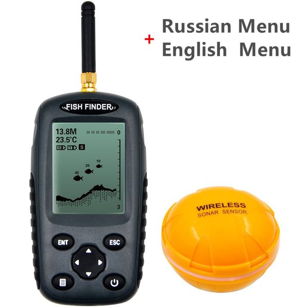 

ffw718 fish finder upgrade ff998 russian menu rechargeable waterpoof wireless fishfinder sensor 125khz sonar echo sounder