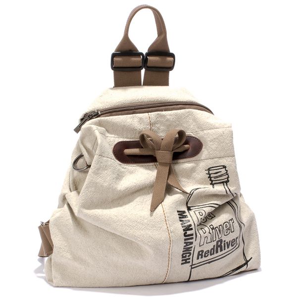 

ljl-cotton and linen backpack female korean version of the graffiti leisure travel backpack pleated trend