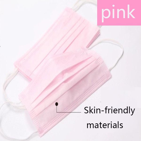 

disposable pink white face mask pink men women anti-dust masks with three-layer filter non-woven dust breathable mouth nose proof masks bag