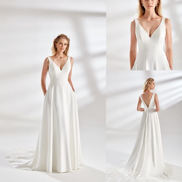 

eddy k couture a line wedding dress v neck sleeveles chiffon wedding dresses sweep train bridal gowns, White