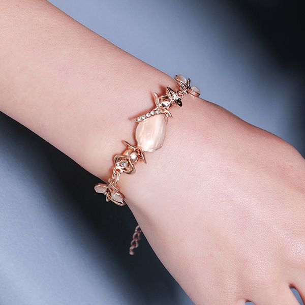 

charm bracelets korean creative hand jewelry japanese and fashion dazzling opal leaves rose gold bracelet female, Golden;silver