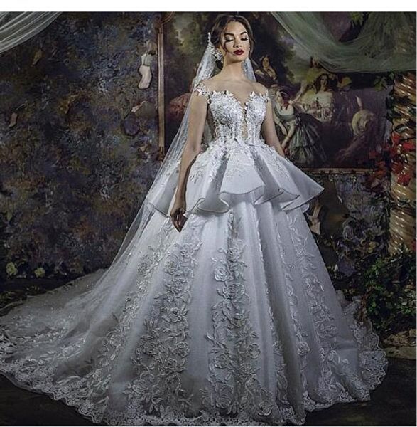 

ball gown white satin lace applique plus size princess wedding dresses vestidos de novia bridal gowns elegant dresses with beads 2019