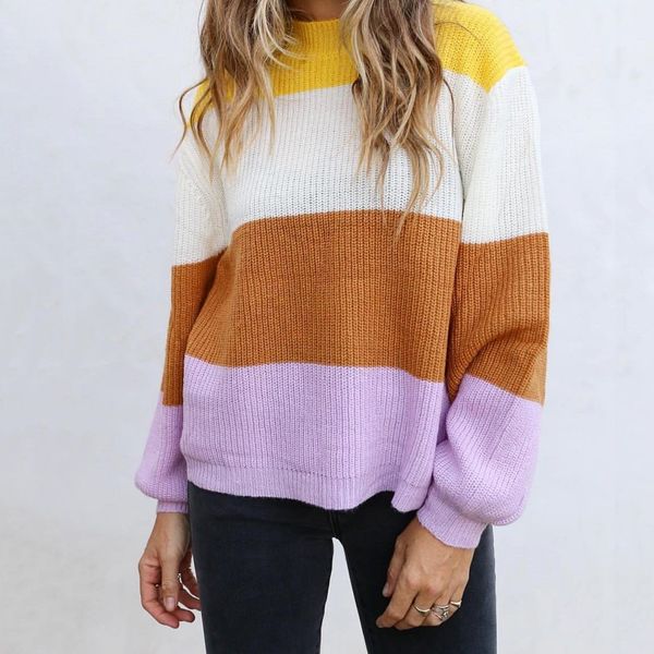 

women's sweater 2019 cardigan women's jacket women vest o-neck stripe knot sweater camisole knitwear patchwork top, White;black