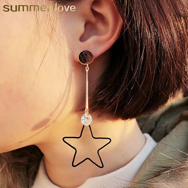 

2019 new fashion geometric hollow star dangle earring for women korea style silver plating long hook earring jewelry gift