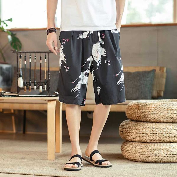

men's shorts casual pants summer printing trend beach youth handsome street large size five-point, White;black