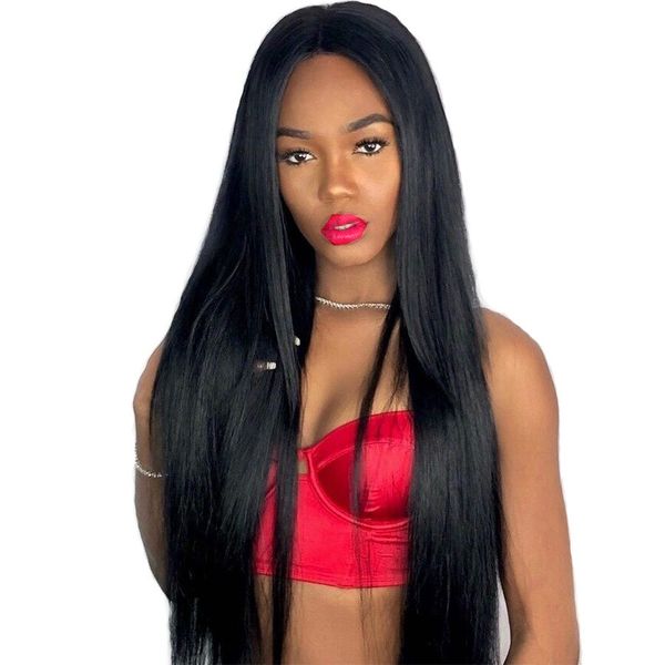 

130% density natural straight human hair wigs glueless brazilian hair lace front wig with baby hair pre plucked hairline, Black;brown