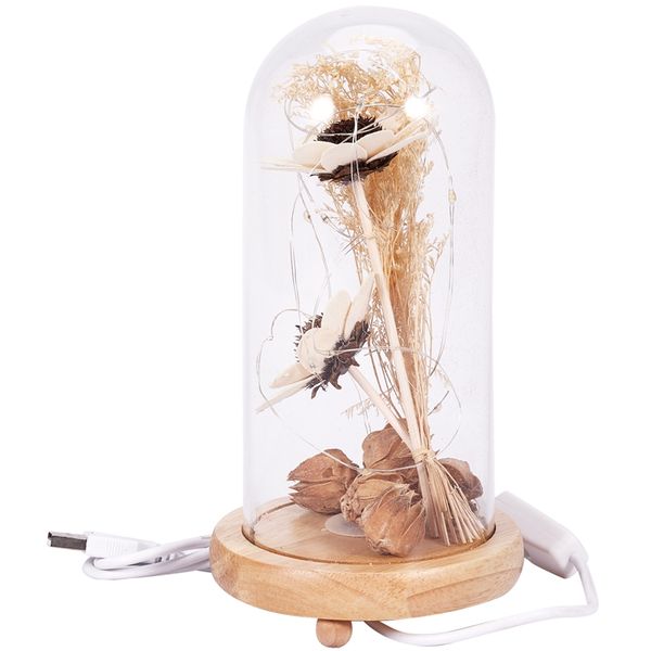 

flower light fallen petals in a glass romantic wooden base led switch valentine's day birthday anniversary(yongsheng