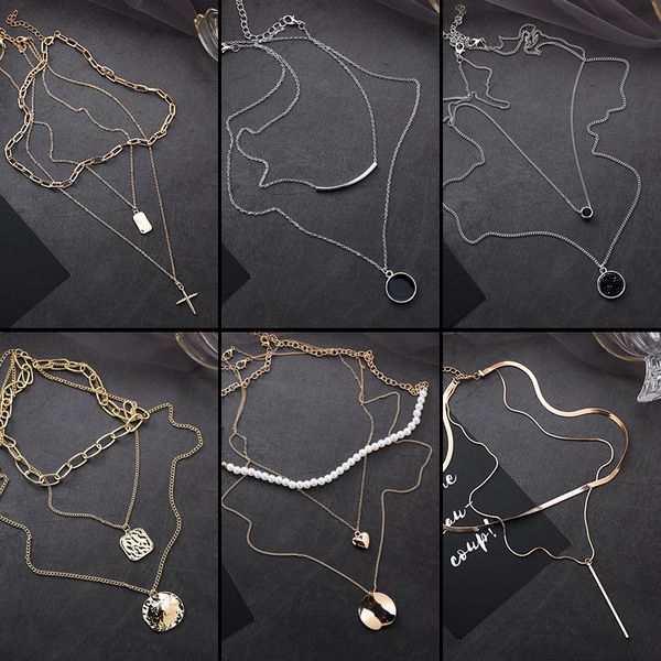 

vintage statement geometric square cross love circle crystal pendant necklaces long sweater chain fashion jewelry gift for girl, Silver