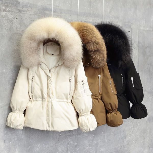 

winter fashion brand big real raccoon fur duck down coat female zipper stitching cloak style hooded warm down parkas wq707, Black