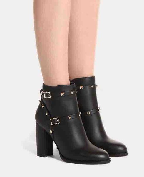

fashion luxury designer female black calfskin leather ankle boots female nail perfect for women rock fashion winter boot bottle
