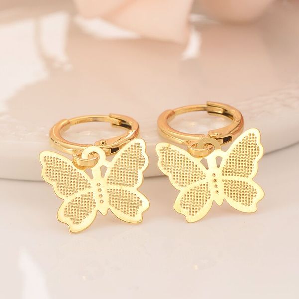 

14 k solid fine yellow gold filled butterfly charm earring fashion gold women girl jewelry gift pretty, Golden