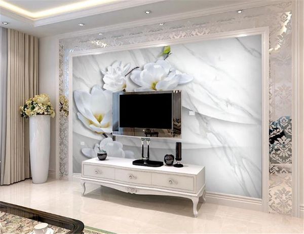 

3d flower спальня обои европейские цветы трехмерный мраморный узор украшения стены расширенные влагостойкие обои