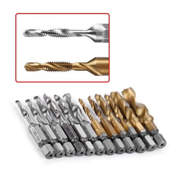 Freeshipping 12pcs / Set M3-M10 Tópico Tap Screw Taps Hex Shank Titânio chapeado Hs rosca métrica Inch Tap broca Tapping Too