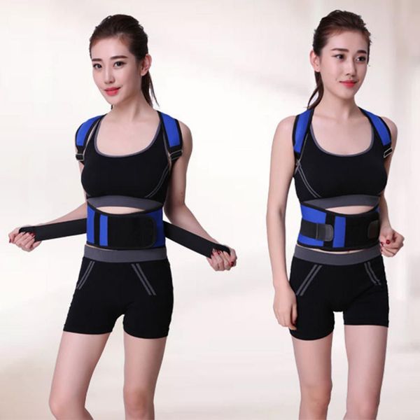 

back support spine corset posture correction steel straps corrector upright belt elastic braces g, Black;blue