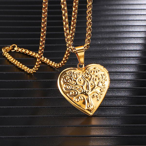 

tree of life gold heart love necklaces for women girl hip hop necklaces can put pictures stainless steel pendant gift, Silver
