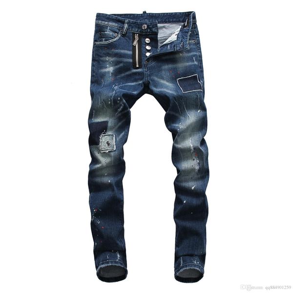 

2019 mens jeans blue distress skinny biker jeans vintage brand designer slim fit mens motorcycle moto biker denim pants hip hop size 28-38