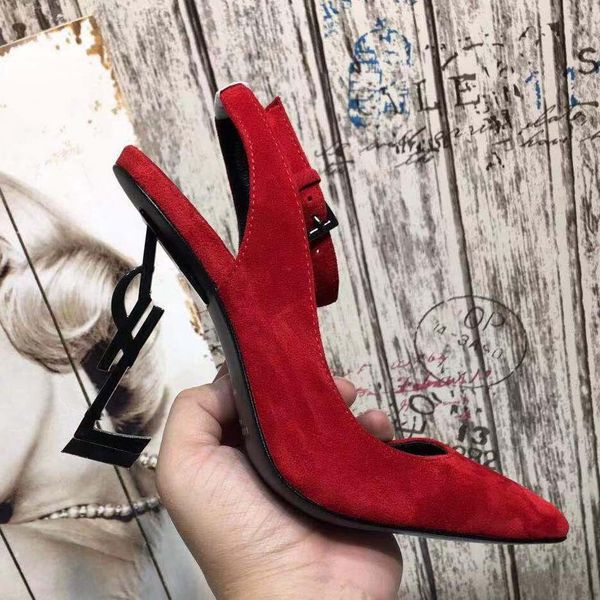 

2019 new thrill heels sandals women party dress wedding shoes letters shoes patent leather high heels size35-41 with box, Black