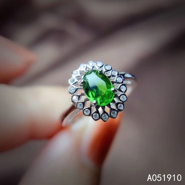 

kjjeaxcmy boutique jewelry 925 sterling silver inlaid natural diopside gemstone female ring support detection exquisite popular, Golden;silver