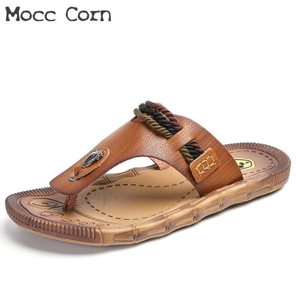 

man summer slippers beach leather flip flops men sandals fashion slides male shoes designer flip-flops outdoor non slip slippers, Blue;gray