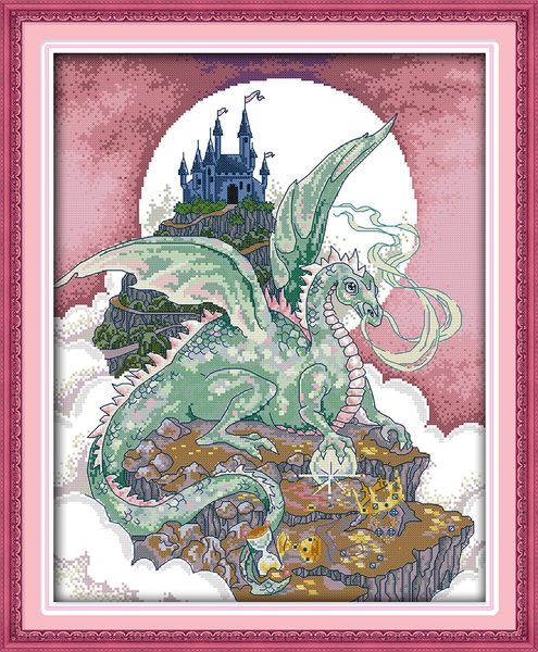 Dragon Castle Cartoon Moon Moon Handmade Stitch Craft Tools Borderyer Behwlewwork Conjuntos de impressão contada na tela DMC 14CT 11ct Decoração de casa pinturas