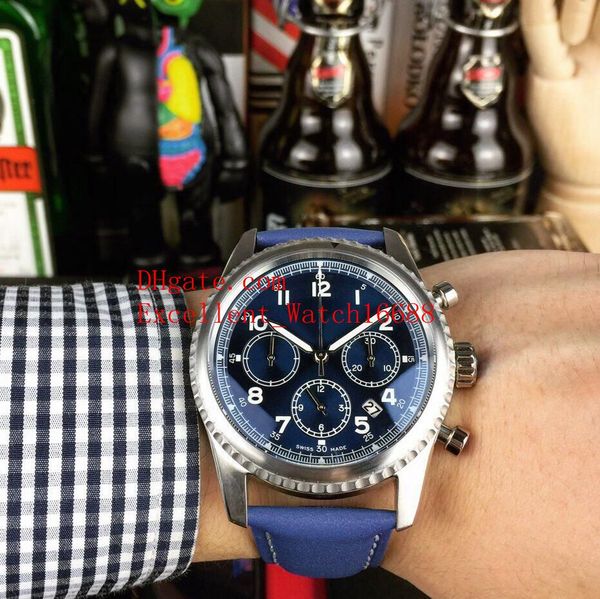 

new buy mens watch 43mm navitimer 8 ab0117131c1p1 stainless steel case b01 chronograph vk quartz leather strap mens watch, Slivery;brown