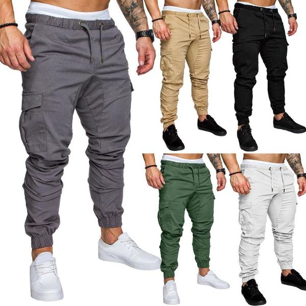 

plus size men casual solid color waist drawstring multi pockets long cargo pants drawstring multi pockets long cargo pants, Black