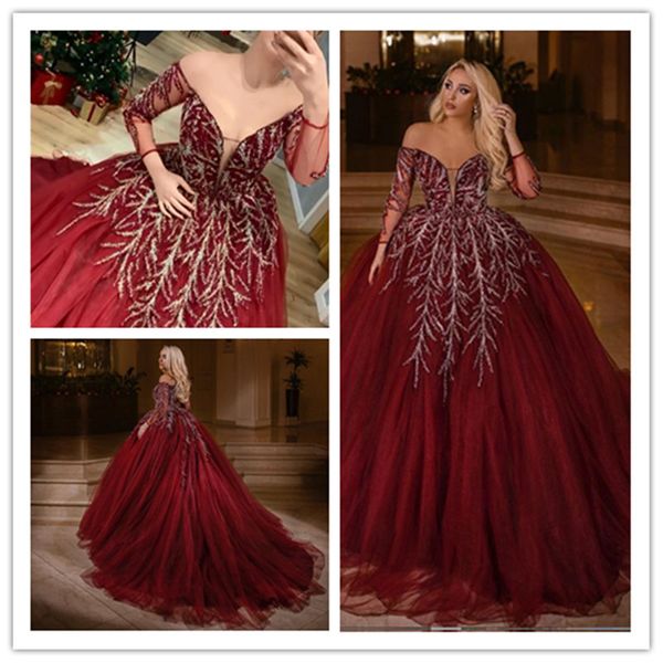 

wine red prom dresses modest lace appliqued evening dress party pageant gowns long sleeve special occasion dress dubai robes de soire, Black;red