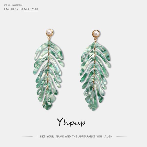 

yhpup drop shipping leaf acrylic dangle earrings plant brand za pearl boucle d'oreille femme 2019 for women party jewelry gift, Silver