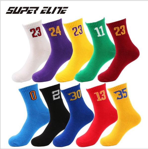 

all-cotton men's socks team digital men's cotton mid-tube towel bottom shock absorption basketball socks elite, Black