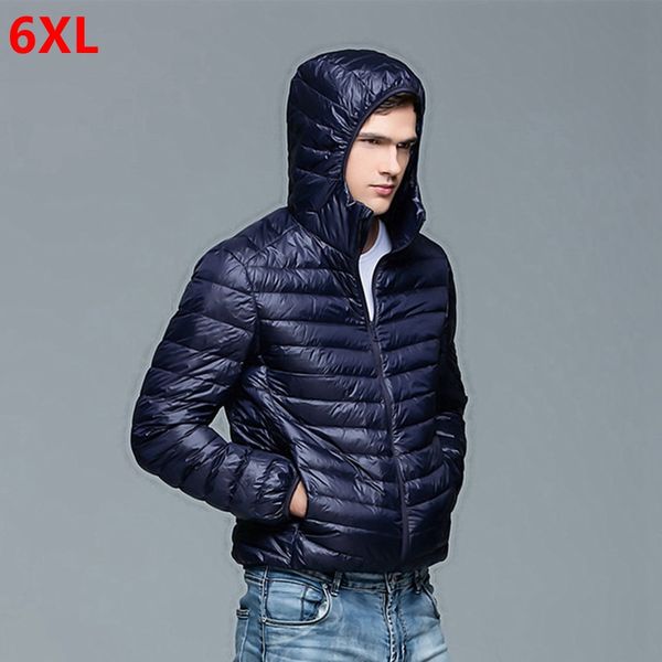 

autumn and winter new men's large size lightweight down jacket hooded plus size jacket 6xl 5xl 4xl 3xl, Black