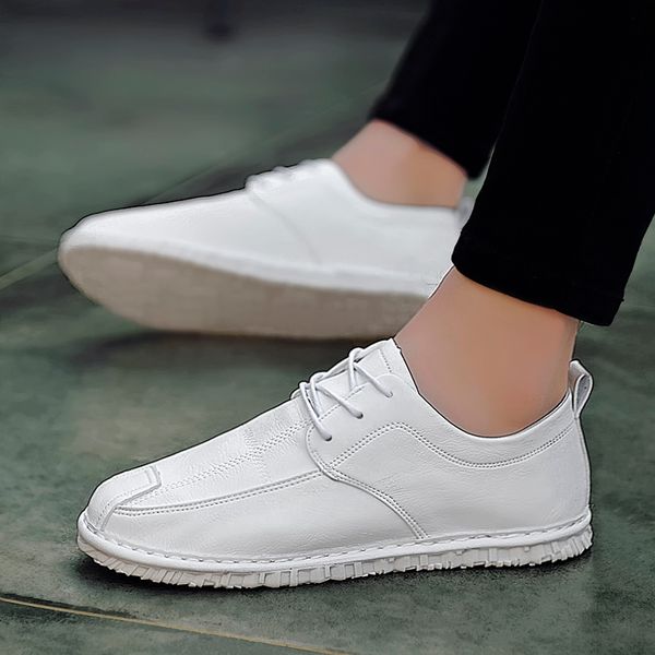 

fashion mens pu leather loafers men slip on fashion sneakers moccasins men formal dress shoes male footwear, Black