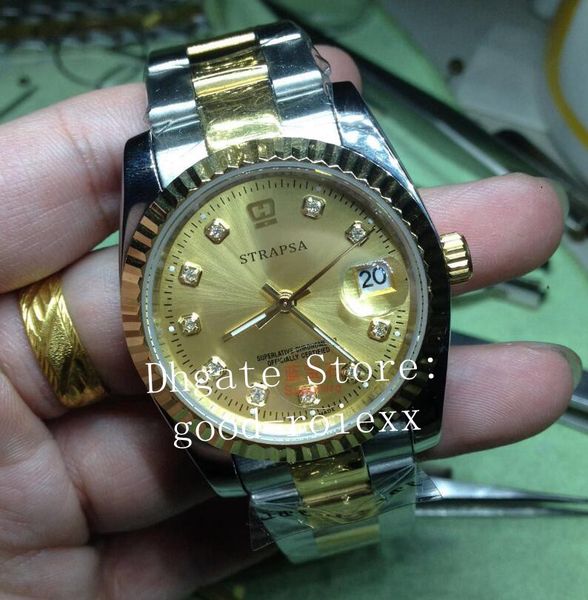 

luxury men's sapphire watch asia 2813 mechanical datejust watches men champagne flute bezel 116333 steel gold men sapphire wristwatches, Slivery;brown