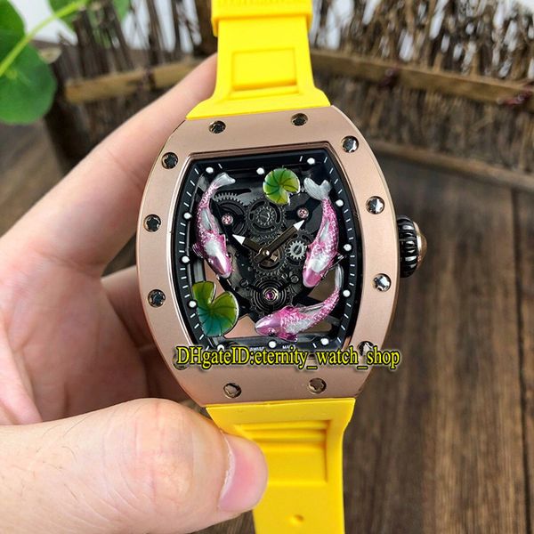 

10 color luxury edition rm 57-01 3d koi totem dial japan miyota automatic rm57-01 mens watch rose gold case rubber strap designer watches, Slivery;brown