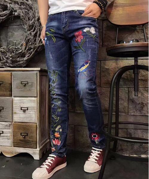 

мужская европа и соединенные штаты америки мода хан версия новой тенденции slim-fit стиль вышивка узоры прямой ногой жан брюки / 28-36, Blue