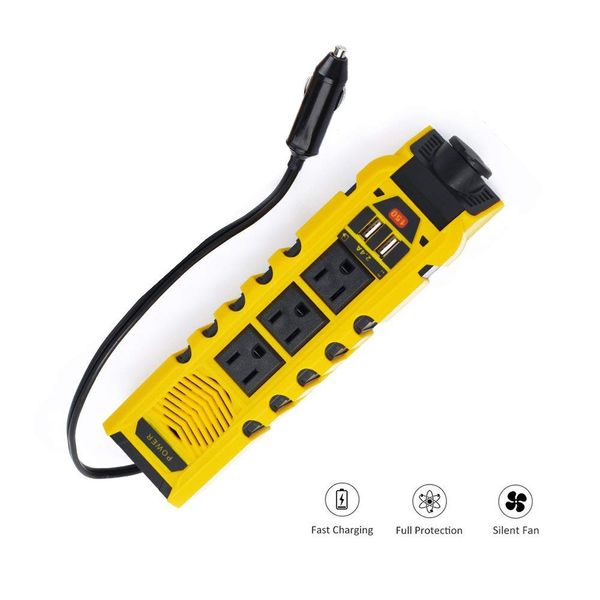 

150w car power inverter dc 12v to ac 110v car inverter with 3 ac socket 3.6a dual usb charging ports and cigarette lighter cable