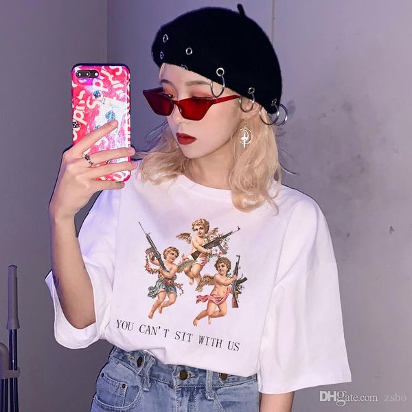 

fashion design t-shirts for women pink angel pattern print t shirt short sleeve plus size female tees tshirt wc66, White