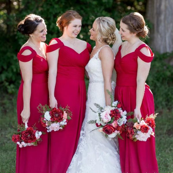 

off the shoulder chiffon bridesmaid dresses red a-line ruffle sweetheart wedding guest dress zipper back floor length maid of honor, White;pink