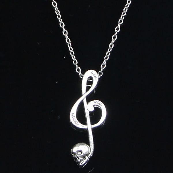 

20pcs new fashion necklace 42x15mm skull music silver pendants short long women men colar gift jewelry choker