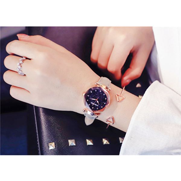 

simple style ladies quartz watch new fashion starry dial matte belt ladies watch multi-color optional, Slivery;brown