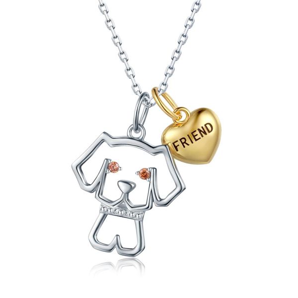 

strollgirl 100% 925 sterling silver friend cute animal dog heart clear cz necklace pendant beautiful jewelry ing