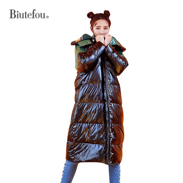 

2018 biutefou brand winter white duck down fashion long coats women new arrival warm thick hooded down coats, Black